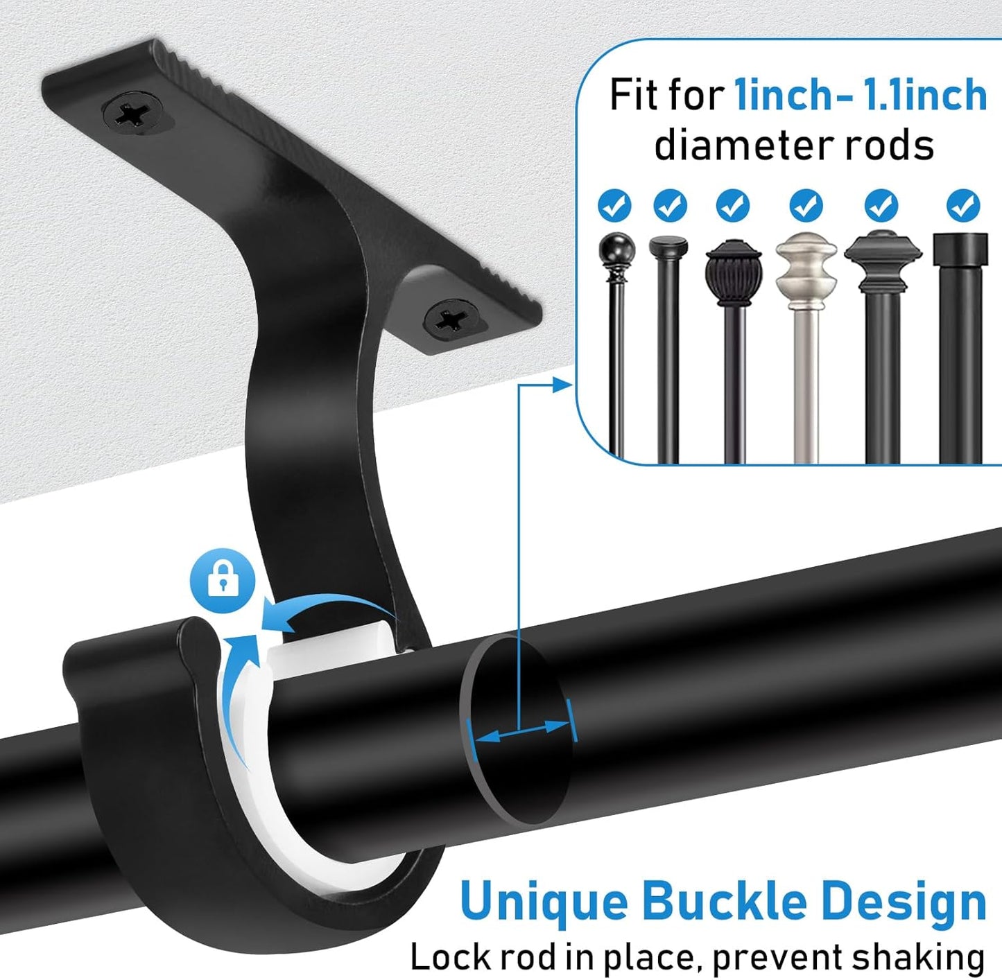 Ceiling Curtain Rod Bracket, 1 Inch Heavy Duty Curtain Rod Holders Brackets, 4 Pack Black Ceiling Hooks Hangers for Drapery Closet Pole