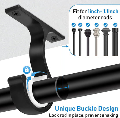 Ceiling Curtain Rod Bracket, 1 Inch Heavy Duty Curtain Rod Holders Brackets, 4 Pack Black Ceiling Hooks Hangers for Drapery Closet Pole