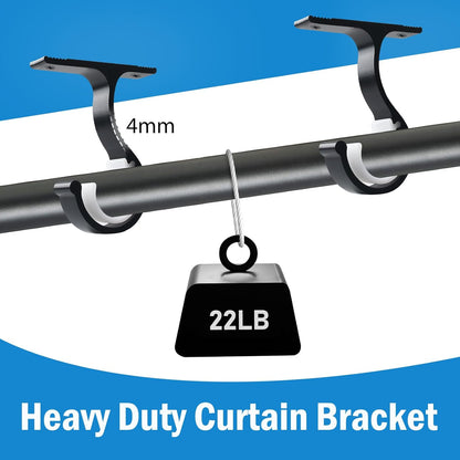 Ceiling Curtain Rod Bracket, 1 Inch Heavy Duty Curtain Rod Holders Brackets, 4 Pack Black Ceiling Hooks Hangers for Drapery Closet Pole