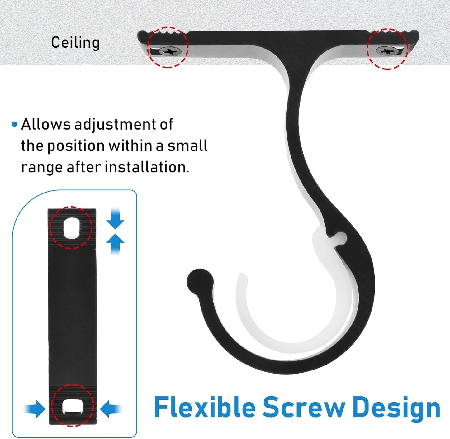 Ceiling Curtain Rod Bracket, 1 Inch Heavy Duty Curtain Rod Holders Brackets, 4 Pack Black Ceiling Hooks Hangers for Drapery Closet Pole