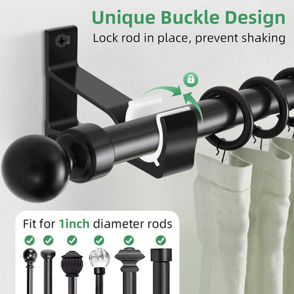 Curtain Rod Bracket, 4 Pack Heavy Duty Rods Holders Black Curtain Rod Hooks Brackets for Wall Single Drapery Rods Hangers Support Fit for 1 Inch Drape Pole
