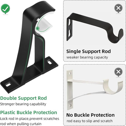 Curtain Rod Bracket, 4 Pack Heavy Duty Rods Holders Black Curtain Rod Hooks Brackets for Wall Single Drapery Rods Hangers Support Fit for 1 Inch Drape Pole