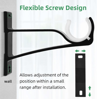 Curtain Rod Bracket, 4 Pack Heavy Duty Rods Holders Black Curtain Rod Hooks Brackets for Wall Single Drapery Rods Hangers Support Fit for 1 Inch Drape Pole