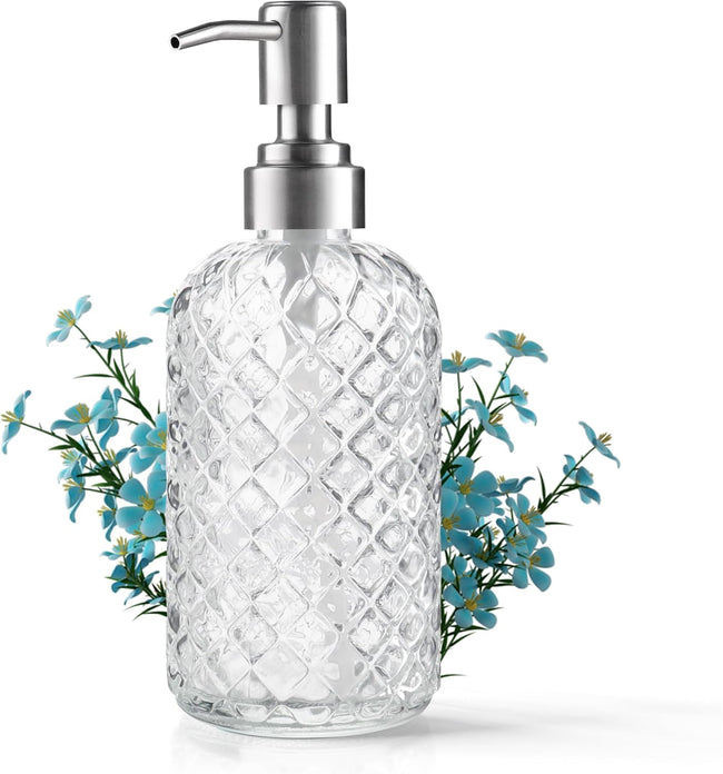 14 Oz Refillable Glass Soap Dispenser with Rust Proof Stainless Steel Pump, for Dispense Hand soap, Body wash, Lotion Hover Image