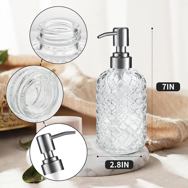 14 Oz Refillable Glass Soap Dispenser with Rust Proof Stainless Steel Pump, for Dispense Hand soap, Body wash, Lotion Main Image