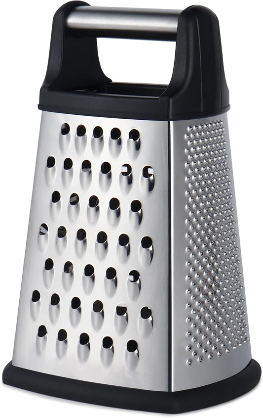 Professional Cheese Grater, 4-Sided Stainless Steel Box Grater, Food Shredder for Cheese, Parmesan, Vegetable, Black