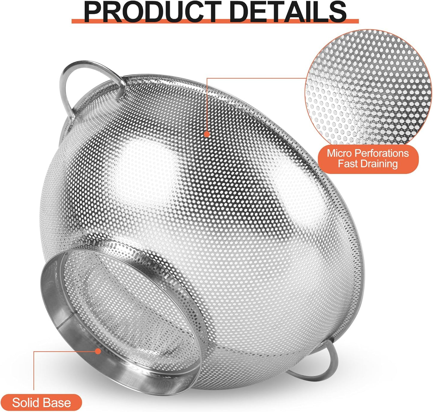 Colander Stainless Steel 3-Quart, Strainer for Kitchen Food, Dishwasher Safe