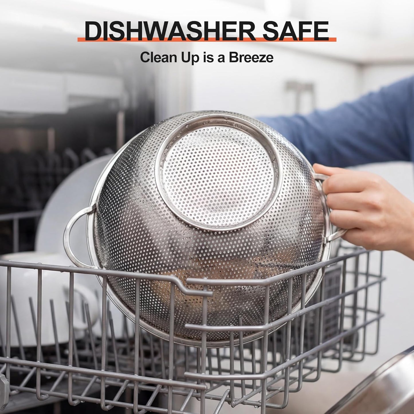 Colander Stainless Steel 3-Quart, Strainer for Kitchen Food, Dishwasher Safe