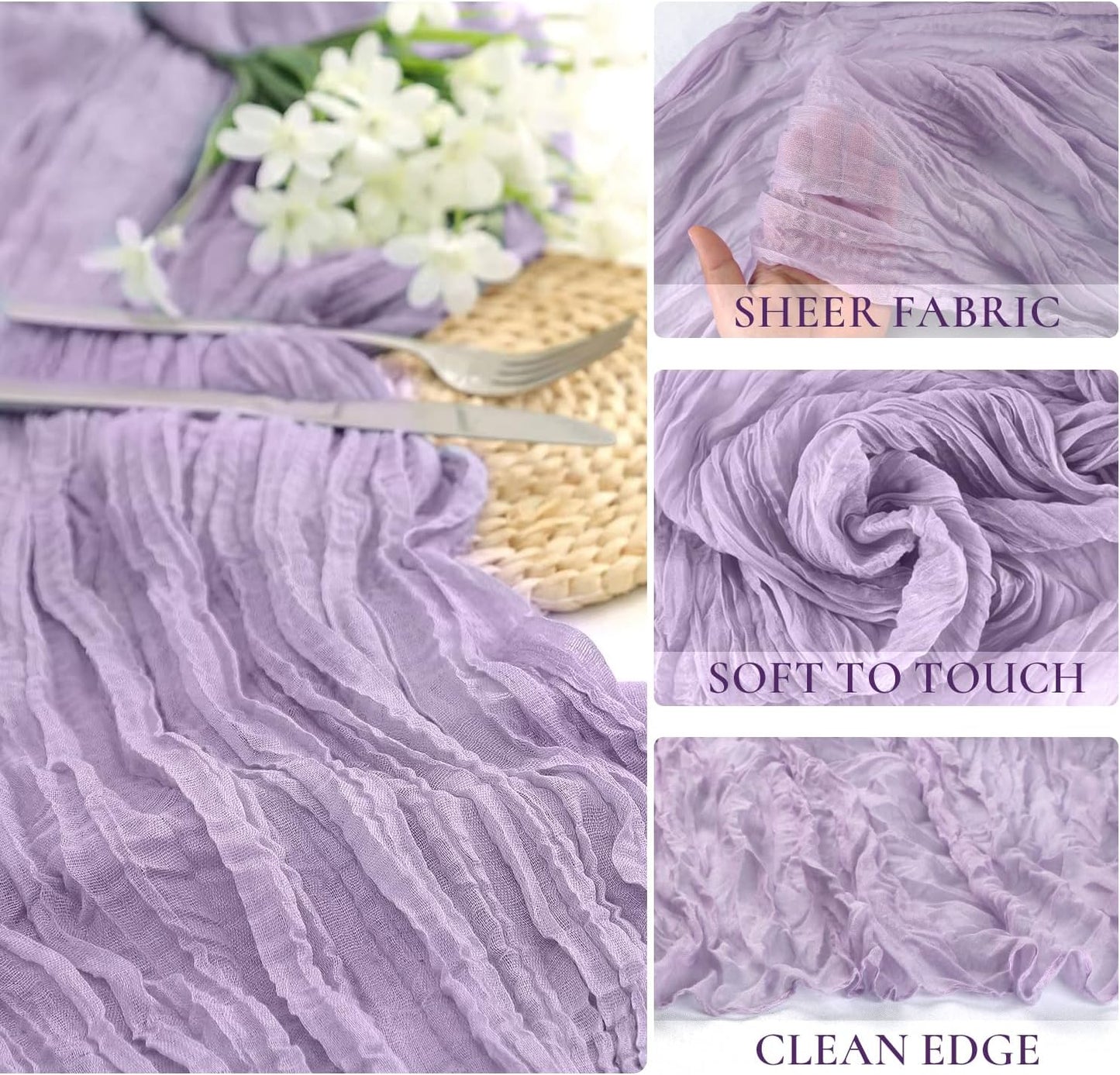 Lilac Purple Cheese Cloth Table Runner Easter Spring Boho Romantic 10ft Lavender Gauze Cheesecloth Table Runner for Baby Shower Decoration Wedding Bridal Shower Table Decor (35x120inch)