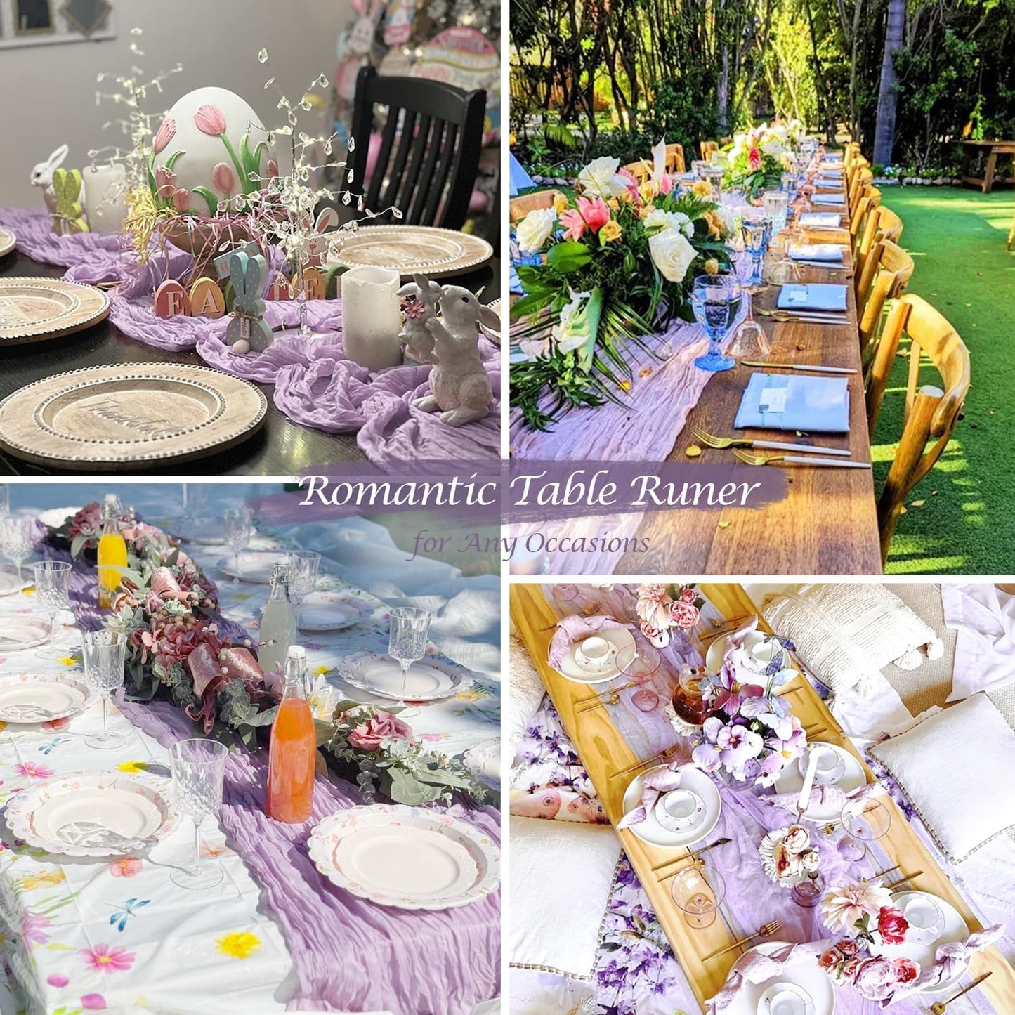 Lilac Purple Cheese Cloth Table Runner Easter Spring Boho Romantic 10ft Lavender Gauze Cheesecloth Table Runner for Baby Shower Decoration Wedding Bridal Shower Table Decor (35x120inch)