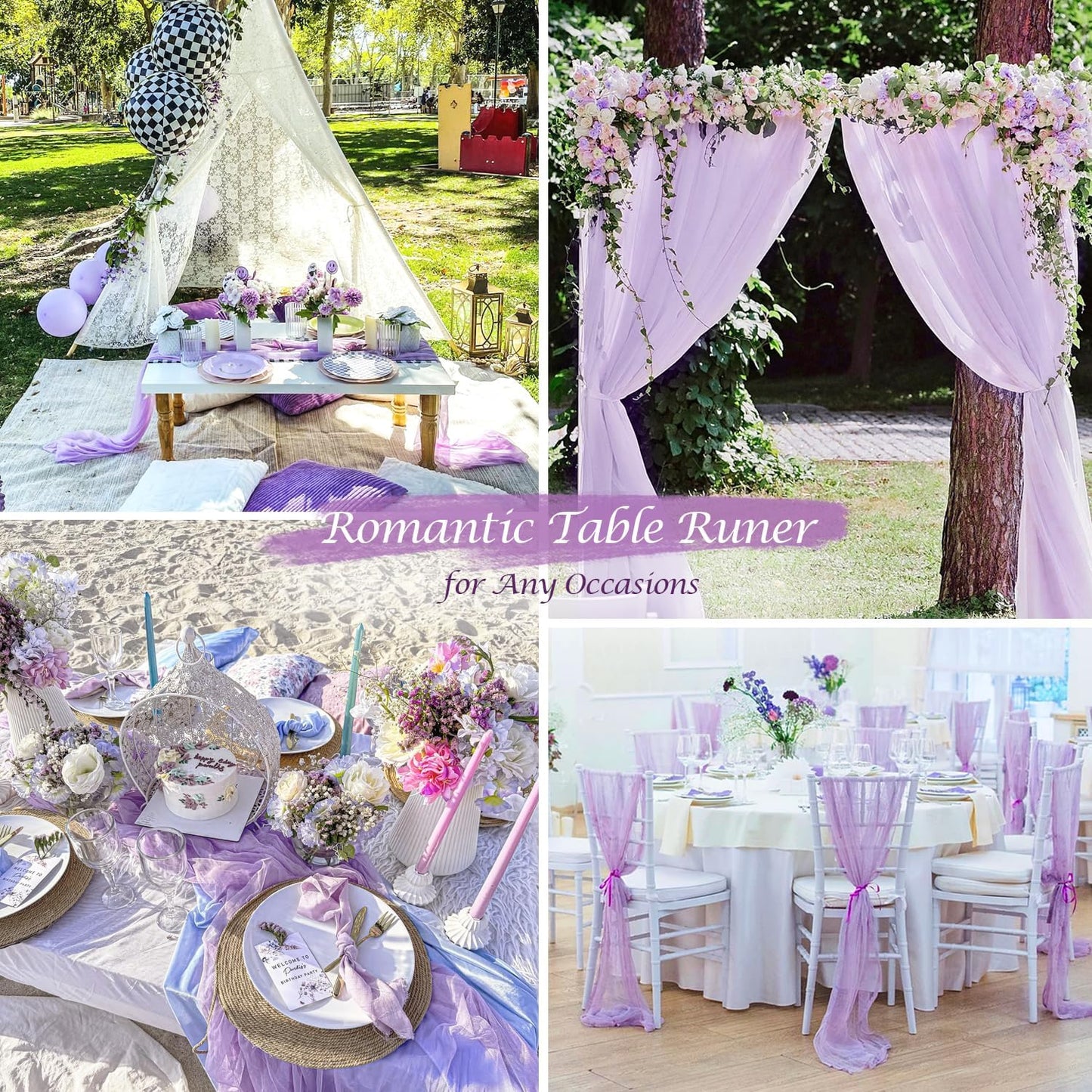 Lilac Purple Cheese Cloth Table Runner Easter Spring Boho Romantic 10ft Lavender Gauze Cheesecloth Table Runner for Baby Shower Decoration Wedding Bridal Shower Table Decor (35x120inch)