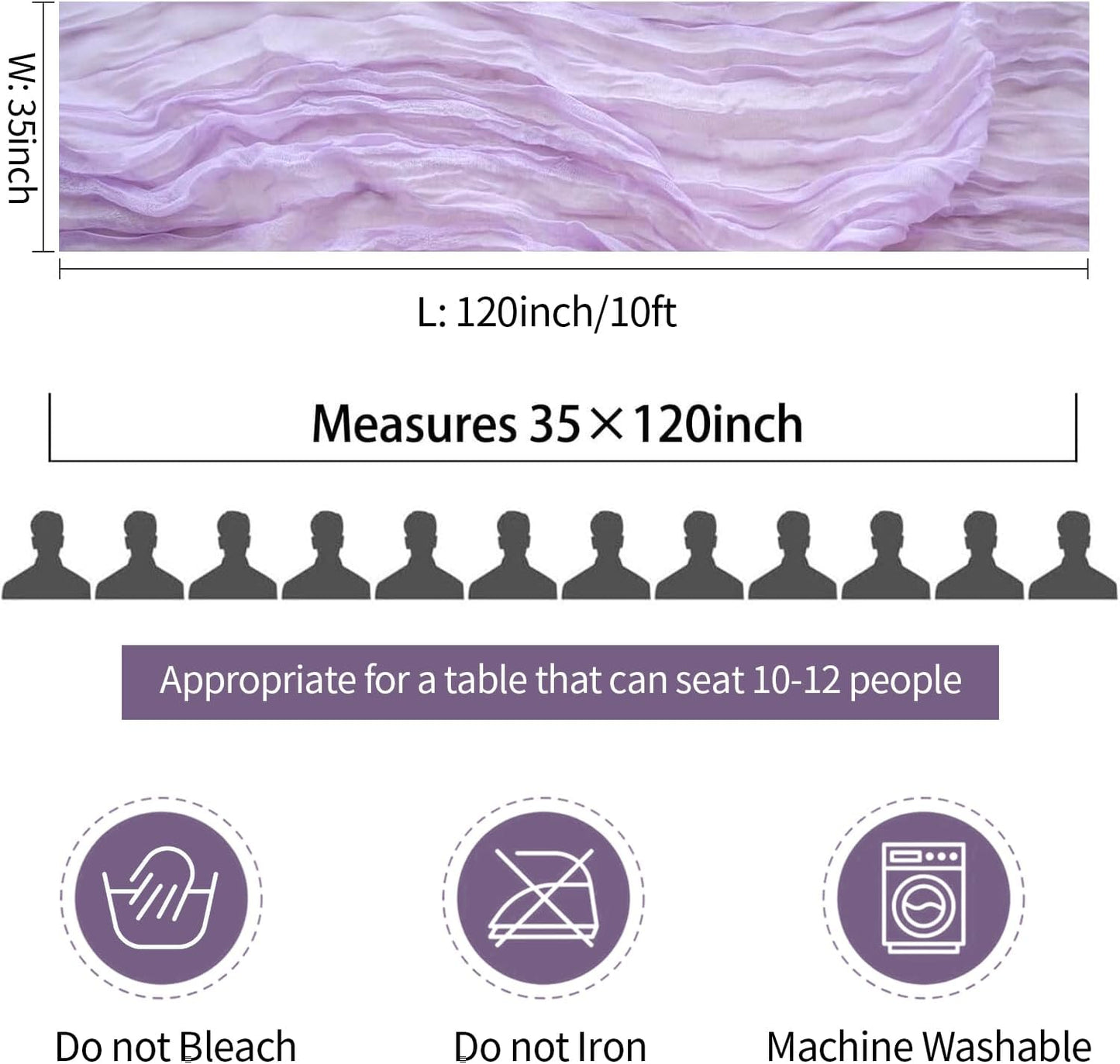 Lilac Purple Cheese Cloth Table Runner Easter Spring Boho Romantic 10ft Lavender Gauze Cheesecloth Table Runner for Baby Shower Decoration Wedding Bridal Shower Table Decor (35x120inch)