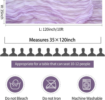 Lilac Purple Cheese Cloth Table Runner Easter Spring Boho Romantic 10ft Lavender Gauze Cheesecloth Table Runner for Baby Shower Decoration Wedding Bridal Shower Table Decor (35x120inch)