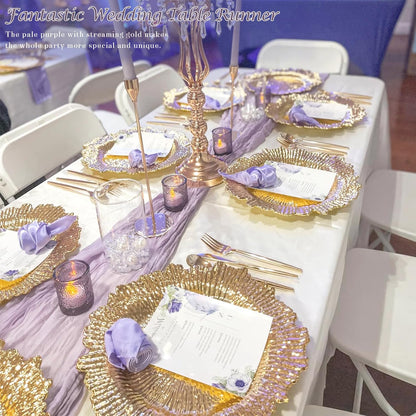 Lilac Purple Cheese Cloth Table Runner Easter Spring Boho Romantic 10ft Lavender Gauze Cheesecloth Table Runner for Baby Shower Decoration Wedding Bridal Shower Table Decor (35x120inch)