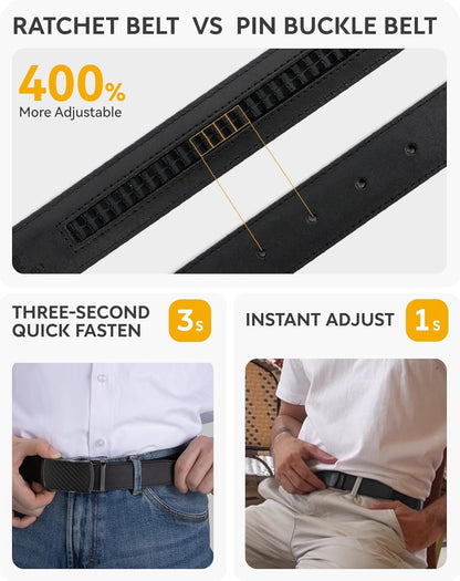 Ratchet Belts Men, 1 3/8" Mens Belts Leather for Dress, Micro Adjustable Fit Everywhere
