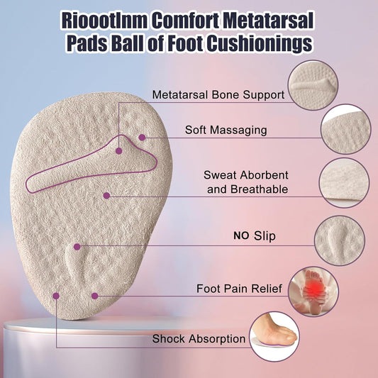 Metatarsal Pads, Ball of Foot Cushions, Heel Pads Inserts for Too Big Shoe, Reduce Foot Pain, No Slip Heel Grips Liners Shoe Pads for Loose Shoe, Blisters (Beige+Black)