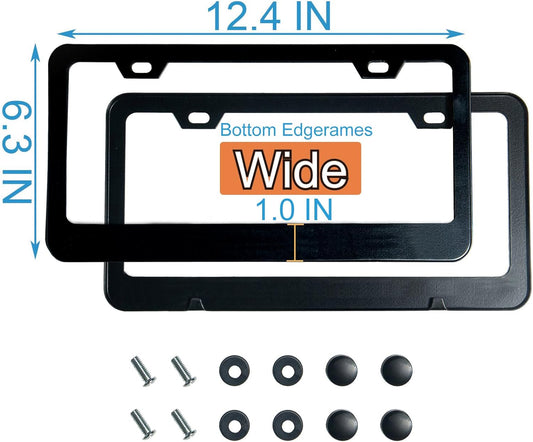 2PCS Matte Black License Plate Frames, 2 Holes Solid Rust-Proof Stainless Steel License Plate Holder,  Universal Car License Plate Cover for Women and Man with Screws Accessories