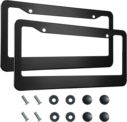 2PCS Matte Black License Plate Frames, 2 Holes Solid Aluminum License Plate Holder, Universal Car License Plate Frame for Man, Licence Plate Frame Black and Screws, by