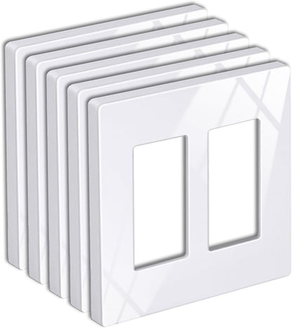 5 Pack 2-Gang Screwless Wall Plate, USWP6 Gloss Snow White Series, Decorator Outlet Cover, 11.91cm x 12.01cm, for Light Switch, Dimmer, GFCI, USB Receptacle