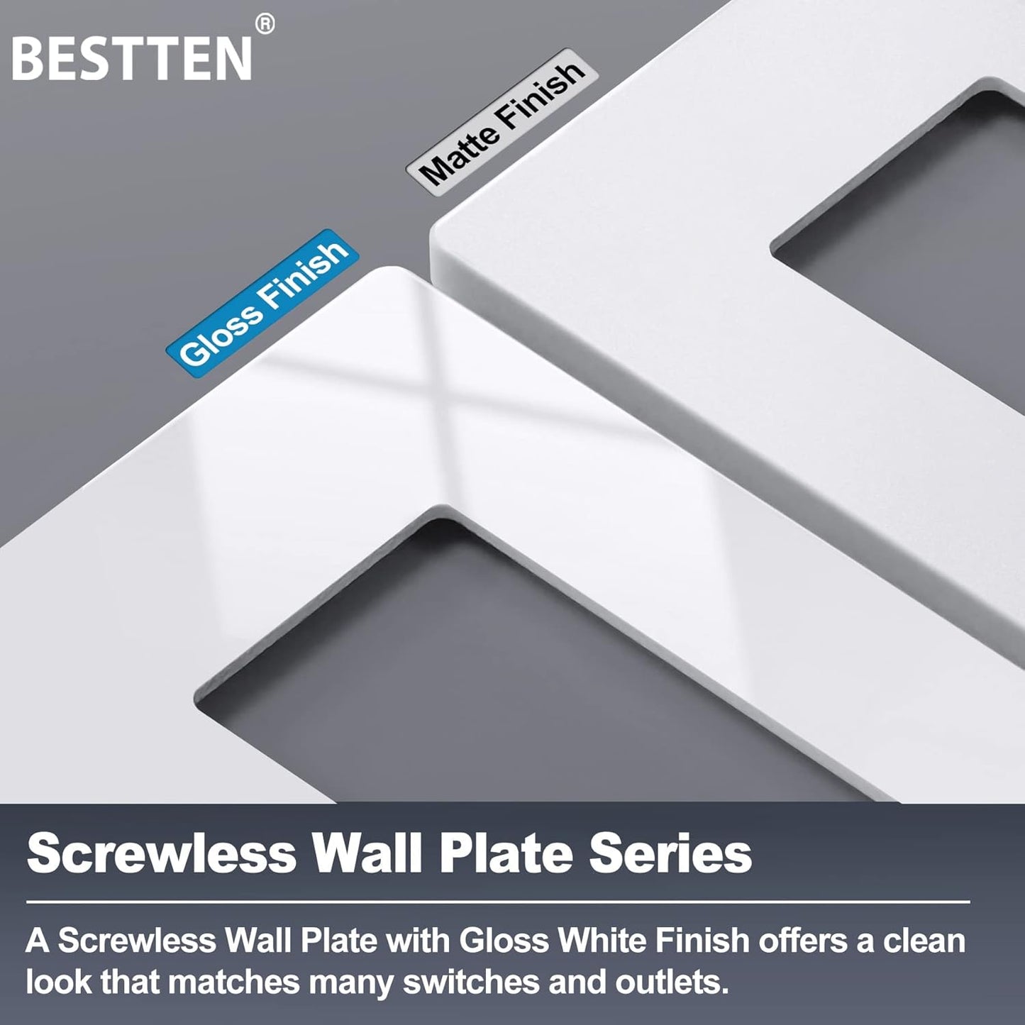 5 Pack 2-Gang Screwless Wall Plate, USWP6 Gloss Snow White Series, Decorator Outlet Cover, 11.91cm x 12.01cm, for Light Switch, Dimmer, GFCI, USB Receptacle