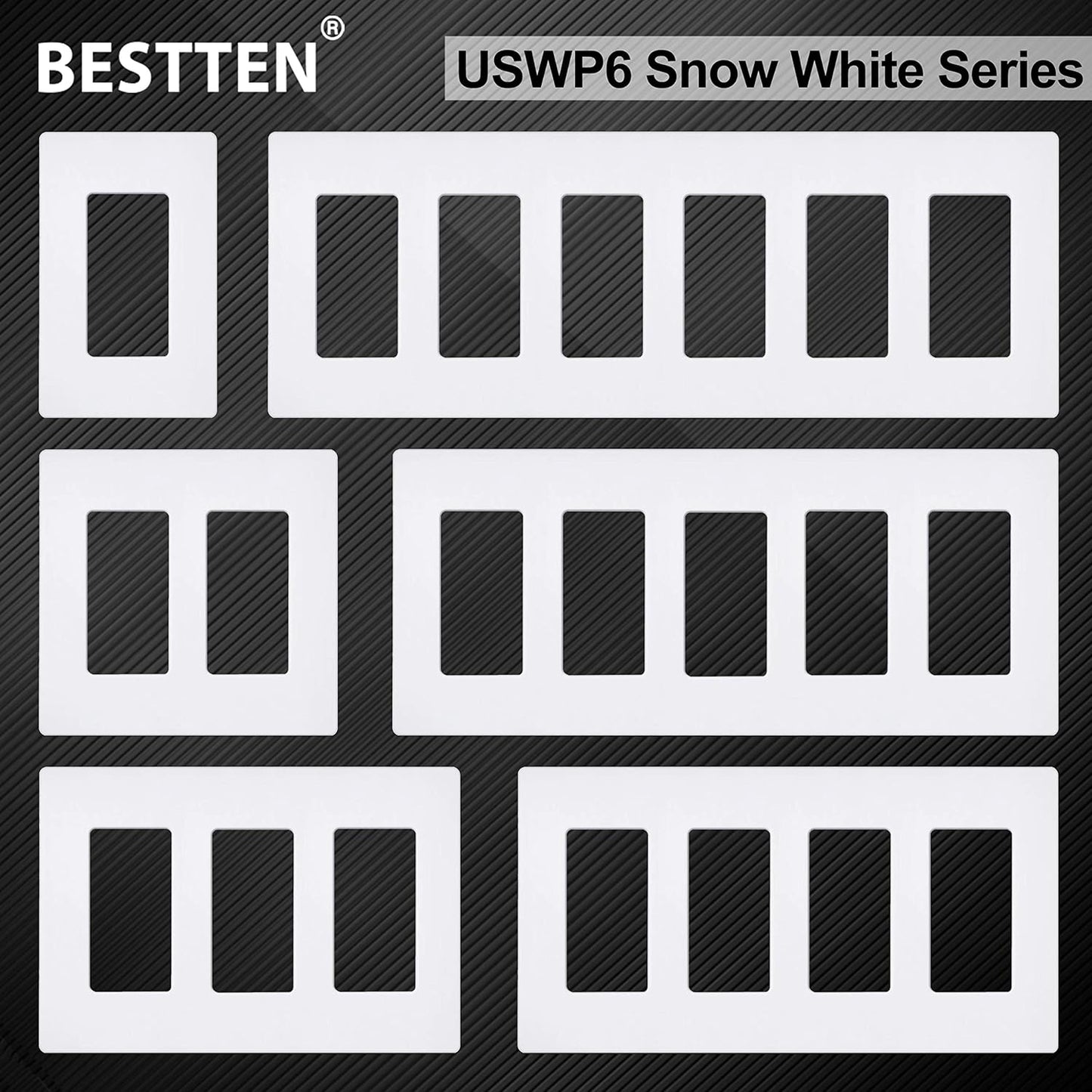 5 Pack 2-Gang Screwless Wall Plate, USWP6 Gloss Snow White Series, Decorator Outlet Cover, 11.91cm x 12.01cm, for Light Switch, Dimmer, GFCI, USB Receptacle