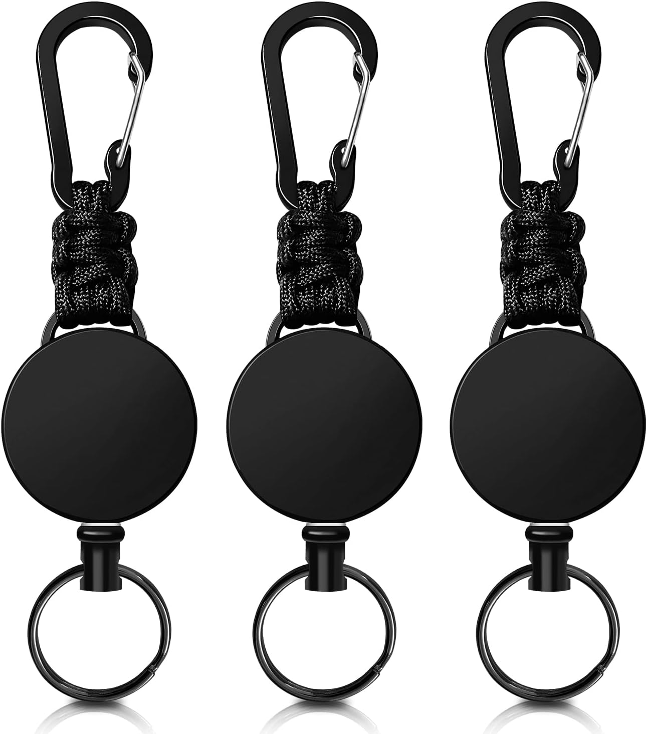 Retractable Keychain 3 Pack Heavy Duty Carabiner Badge Holder Badge Reel ID Holder with Steel Cord Extendable Key Ring.