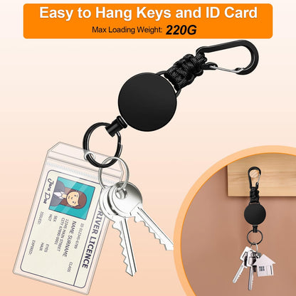 Retractable Keychain 3 Pack Heavy Duty Carabiner Badge Holder Badge Reel ID Holder with Steel Cord Extendable Key Ring.