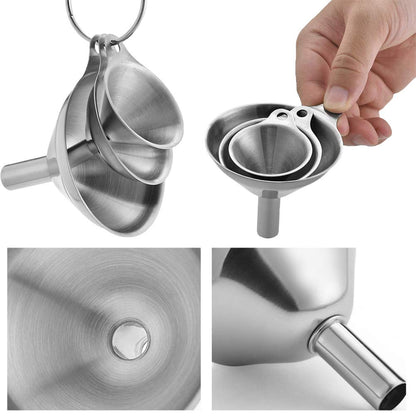 Stainless Steel Funnels, 3pcs Mini Filling Kitchen Funnel, Sizes Large To Small Funnels for Transferring Essential Oils, Liquid, Fluid, Dry Ingredients & Powder, Durable and Dishwash