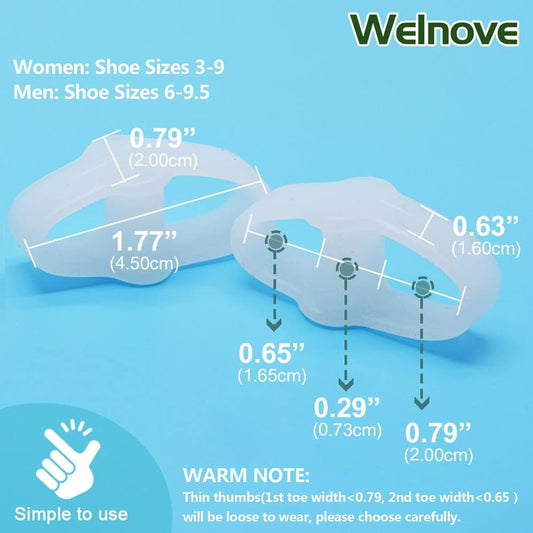 Pack of 12 Bunion Corrector, Toe Separators with 2 Loops, Big Toe Space Suitable for Bunion Pain Relief and Separating Overlapping Toes (White)