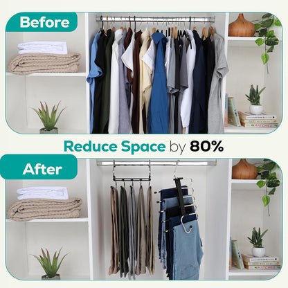 2 Pack Pants Hangers Space Saving - Clothes Hanger with Stainless Steel Hook & Anti-Slip Design - Closet Organizer for Jeans, Trousers, Skirts, Scarf & Slacks (Black)