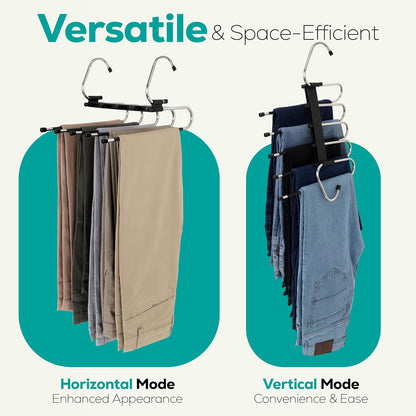 2 Pack Pants Hangers Space Saving - Clothes Hanger with Stainless Steel Hook & Anti-Slip Design - Closet Organizer for Jeans, Trousers, Skirts, Scarf & Slacks (Black)