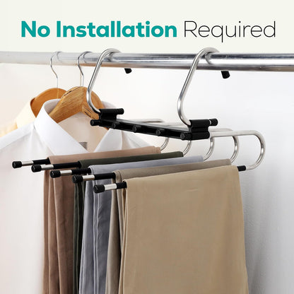 2 Pack Pants Hangers Space Saving - Clothes Hanger with Stainless Steel Hook & Anti-Slip Design - Closet Organizer for Jeans, Trousers, Skirts, Scarf & Slacks (Black)