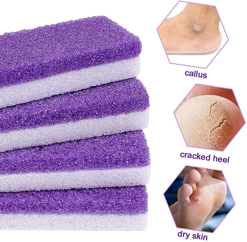 Foot Pumice Stone 4 Packs Set Double Sided Callus Remover Hard Skin and Dead Skin Scrubber Pedicure Tools for Foot Caring-Purple