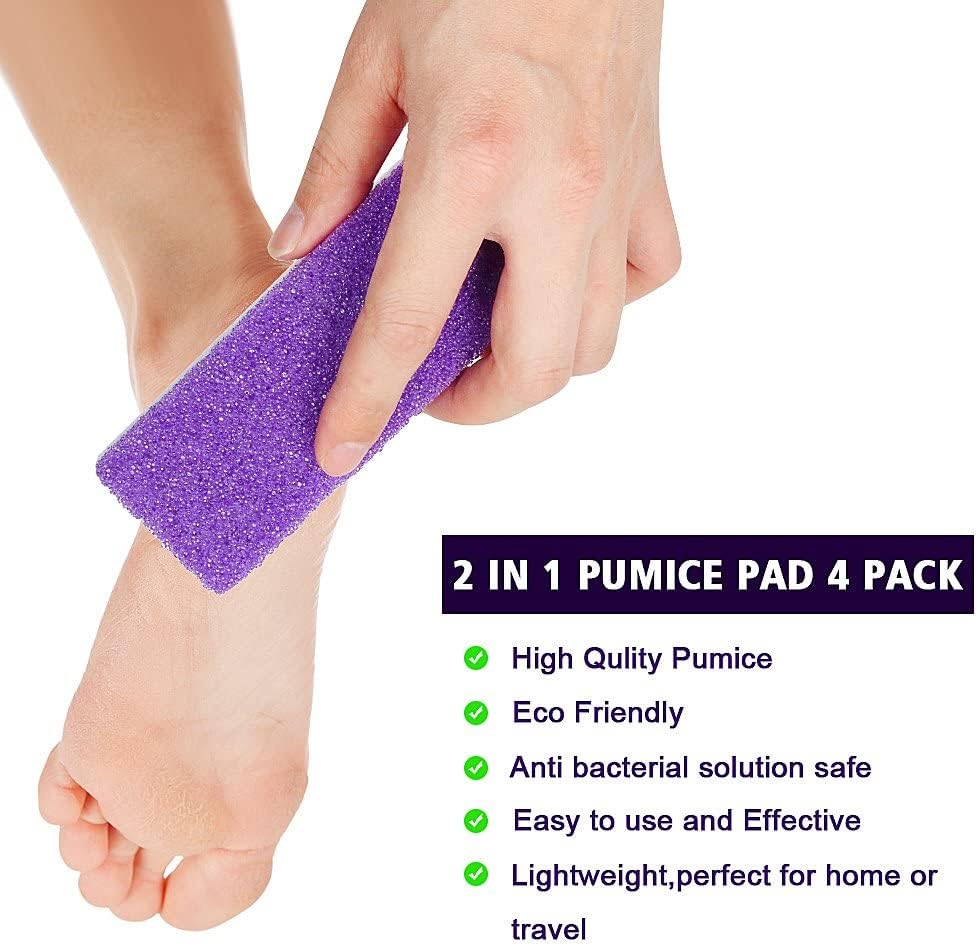 Foot Pumice Stone 4 Packs Set Double Sided Callus Remover Hard Skin and Dead Skin Scrubber Pedicure Tools for Foot Caring-Purple