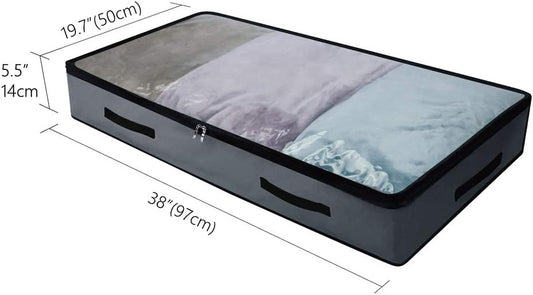 2 Pack Soft Underbed Storage Containers with 4 Handles & Transparent Lid for Easy find,Durable Material, Foldable, Dark Gray