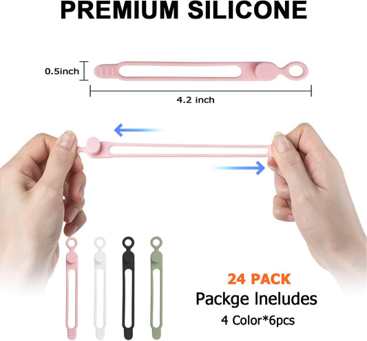Silicone Cable Straps Wire Organizer for Earphone, Phone Charger, Mouse, Audio, Computer, Reusable Cable Ties Cord Organizer in Home, Office, Kitchen (Multicolor B, 4.2 Inch)