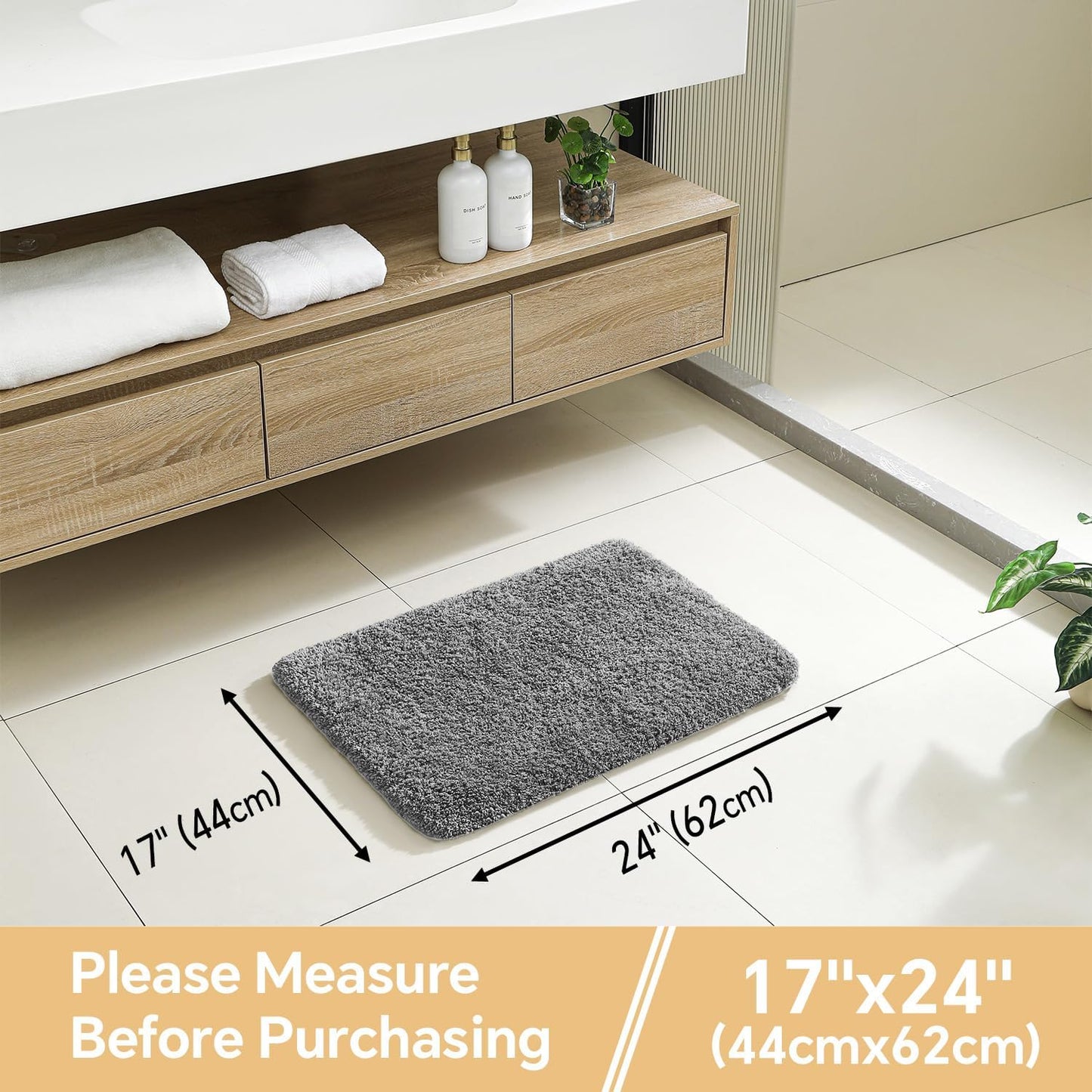Gray Bath Mat 17"x24" – High-Density Microfiber Bathroom Mat, Small Non Slip Absorbent Washable Bath Mats for Bathroom, Soft Plush Floor Mat for Vanity