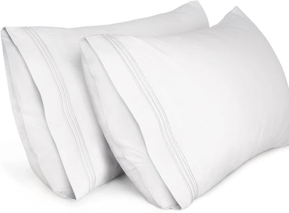King Pillow Cases 2 Pack,1800 Thread Count Embroidered Soft Brushed Microfiber Pillowcases,White