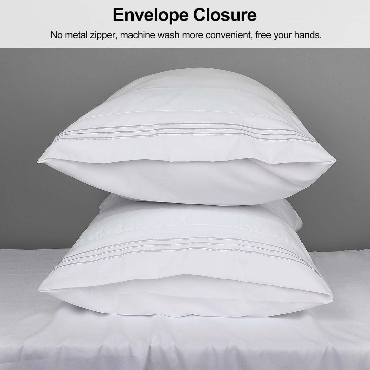 King Pillow Cases 2 Pack,1800 Thread Count Embroidered Soft Brushed Microfiber Pillowcases,White