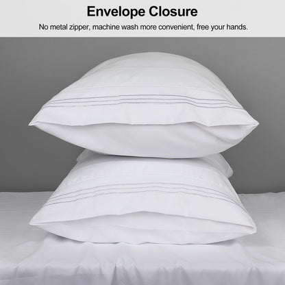 King Pillow Cases 2 Pack,1800 Thread Count Embroidered Soft Brushed Microfiber Pillowcases,White