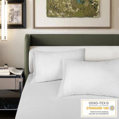 King Pillow Cases 2 Pack,1800 Thread Count Embroidered Soft Brushed Microfiber Pillowcases,White