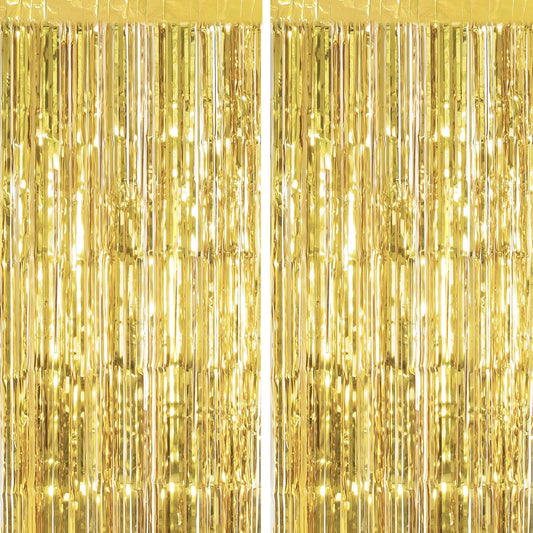 2 Pack Gold Foil Fringe Curtain Metallic Foil Curtain for Wedding Birthday Party Photo Backdrop Wedding Event Decor