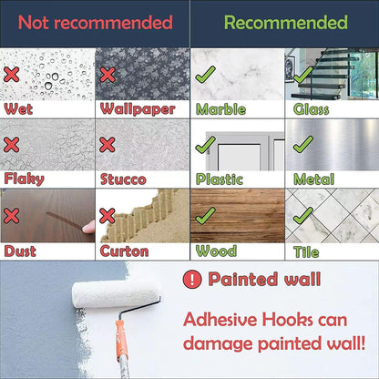 Large Adhesive Hooks for Hanging Heavy-Duty 44Ib(Max) 10 Packs, Wall Hooks Without Nails Self-Adhesive Traceless Clear and Removable, Waterproof and Rustproof Multiple Uses Bathroom Kitchen Home