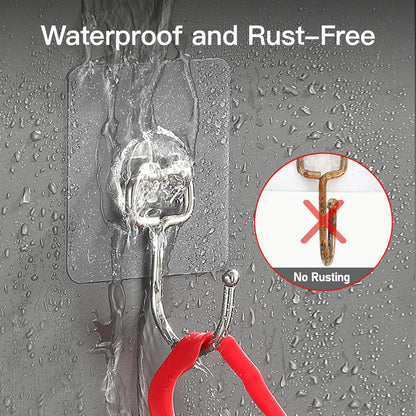 Large Adhesive Hooks for Hanging Heavy-Duty 44Ib(Max) 10 Packs, Wall Hooks Without Nails Self-Adhesive Traceless Clear and Removable, Waterproof and Rustproof Multiple Uses Bathroom Kitchen Home