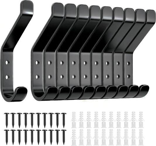 10-Pack Coat Hook for Hanging, 10KG (Max), Stainless Wall Hooks for Towel, Hat, Backpack, Key, Clothes, Wall Mounted Coat Hanger for Closet, Black 10 CM