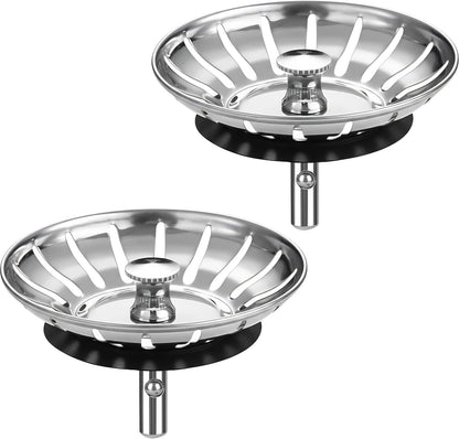 Kitchen Sink Strainer - 2Pack Sink Drain Stopper, 80mm(3.15in) Stainless Steel Kitchen Sink Accessories Plug with Anti-Clogging Basket, Bouchon Evier Cuisine