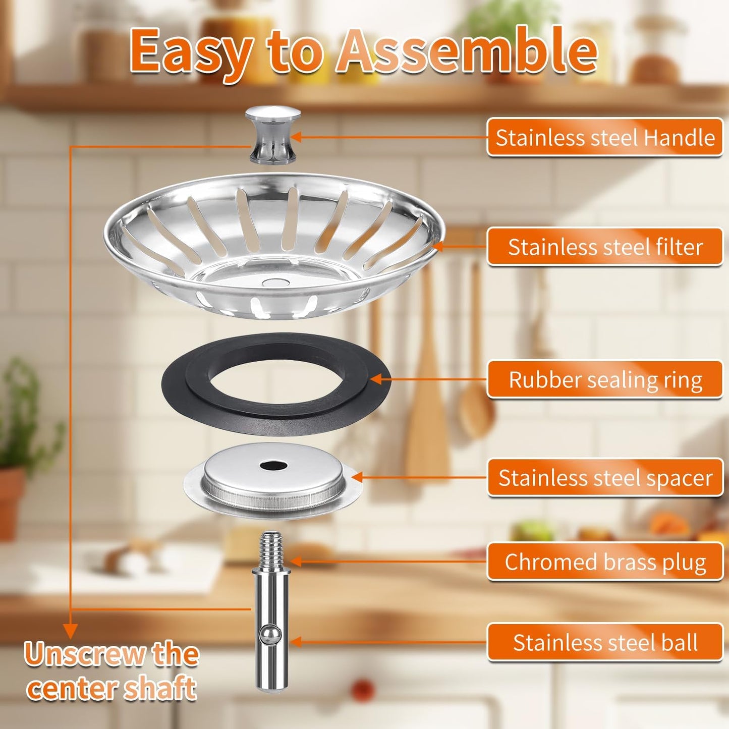 Kitchen Sink Strainer - 2Pack Sink Drain Stopper, 80mm(3.15in) Stainless Steel Kitchen Sink Accessories Plug with Anti-Clogging Basket, Bouchon Evier Cuisine
