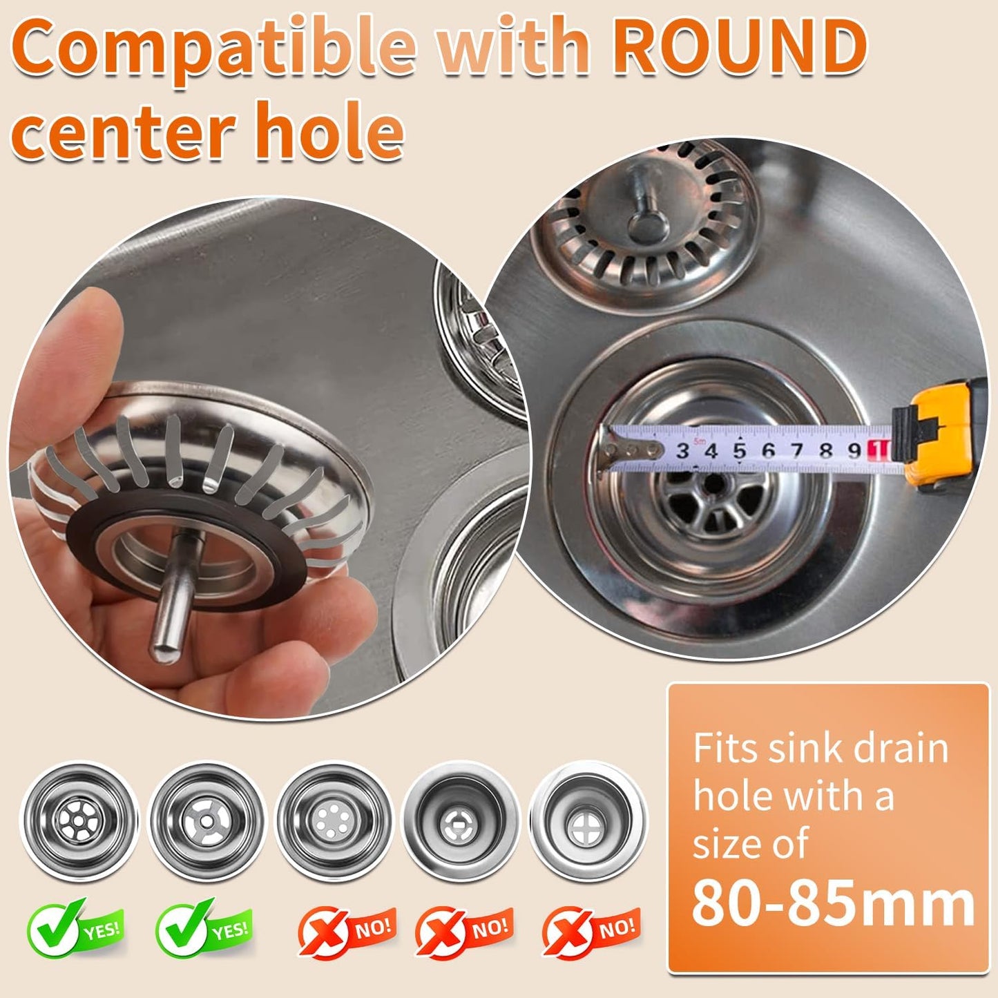 Kitchen Sink Strainer - 2Pack Sink Drain Stopper, 80mm(3.15in) Stainless Steel Kitchen Sink Accessories Plug with Anti-Clogging Basket, Bouchon Evier Cuisine