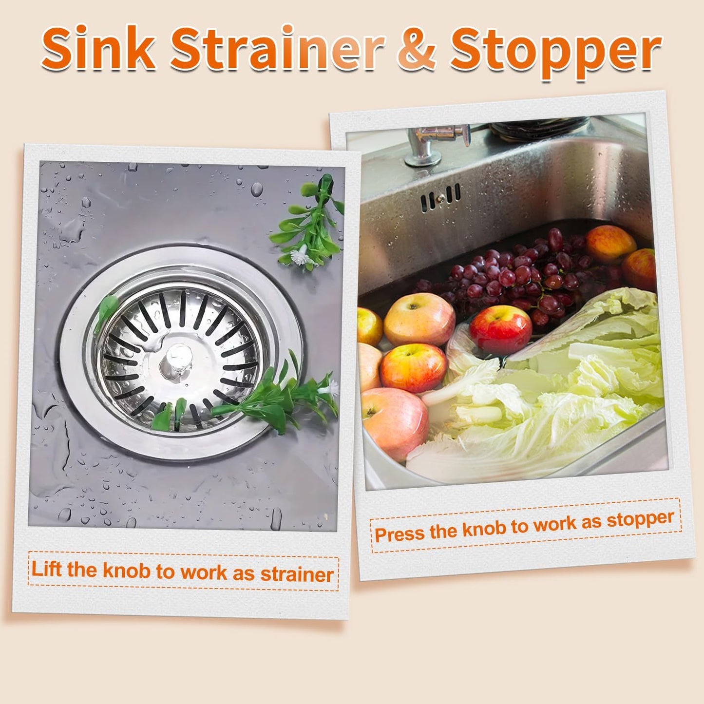 Kitchen Sink Strainer - 2Pack Sink Drain Stopper, 80mm(3.15in) Stainless Steel Kitchen Sink Accessories Plug with Anti-Clogging Basket, Bouchon Evier Cuisine