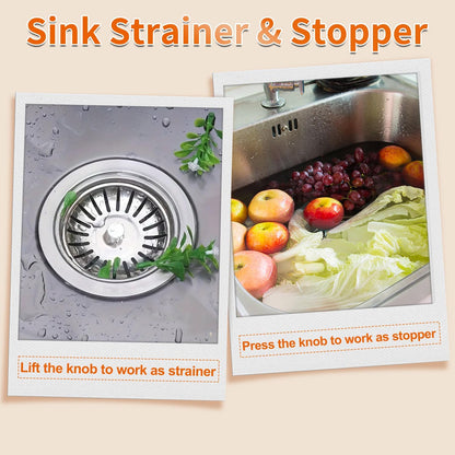 Kitchen Sink Strainer - 2Pack Sink Drain Stopper, 80mm(3.15in) Stainless Steel Kitchen Sink Accessories Plug with Anti-Clogging Basket, Bouchon Evier Cuisine